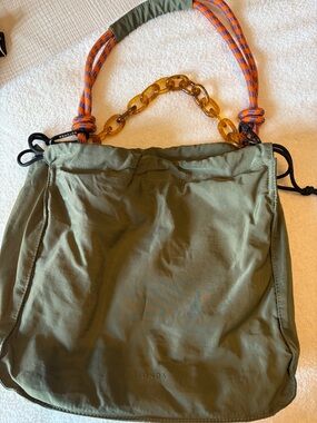 Rotunda Olive Green Hobo Bag with Tortoiseshell Chain Handle